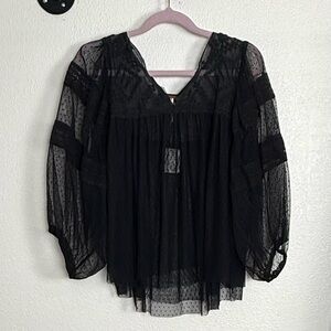 NWT Free People Black Sheer w/ Lace Top  XS $128